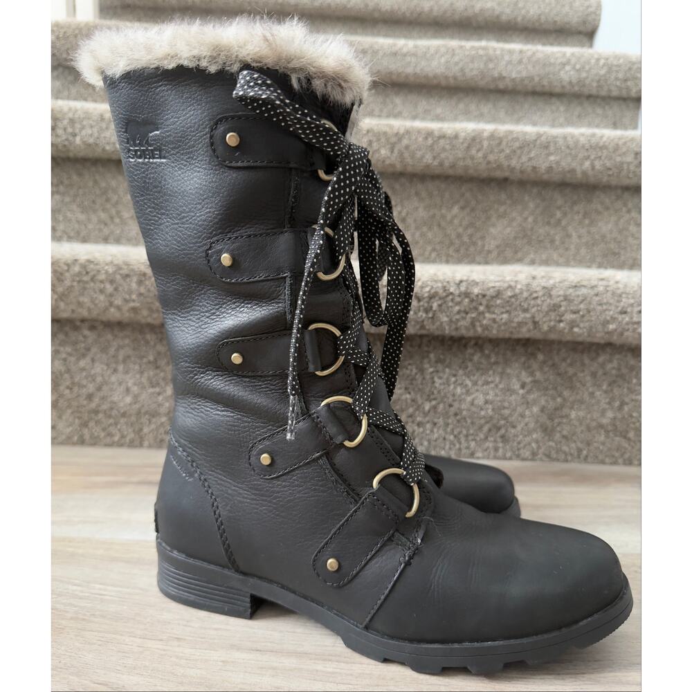 Sorel Women’s Black Leather Lace Up Faux Fur Boots - Size 8.5
